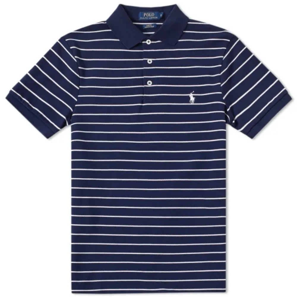 Polo Ralph Lauren Navy & White Classic Stripe Polo Sz L